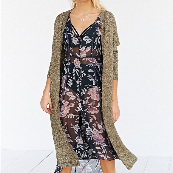 silence + noise Sweaters - Silence and Noise Green Knit Sweater Duster Cardi